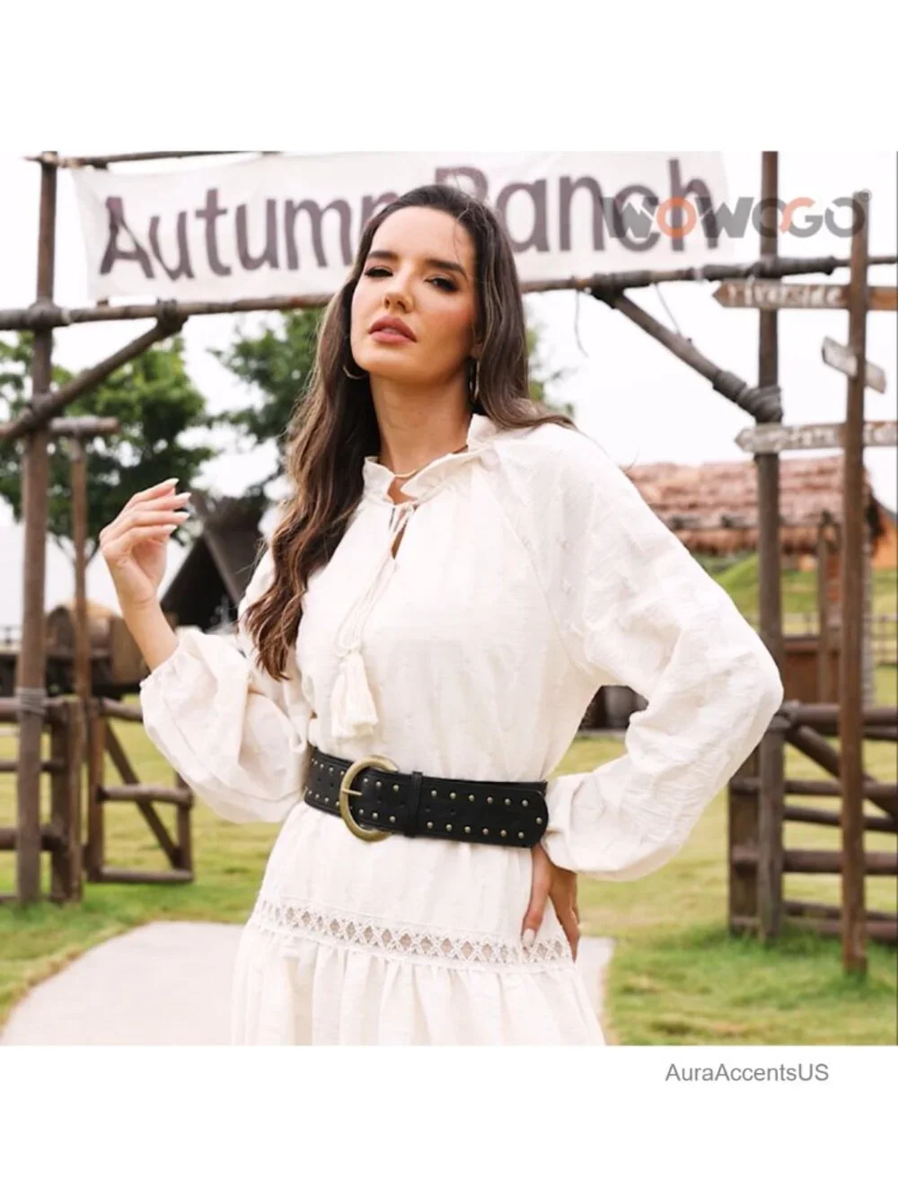 Wide Chunky PU Leather Western Belt for Women with Large Brass Buckle